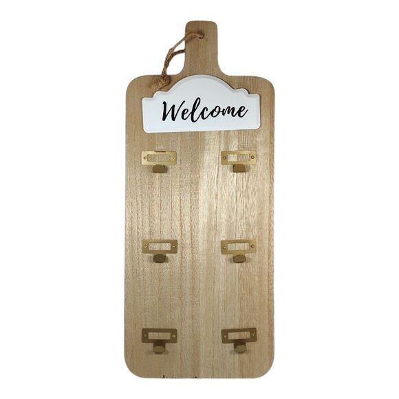 Welcome Rustic Farmhouse Decor Wooden Hanging Key Holder Organizer 6 Hooks 18" - Picture 1 of 11